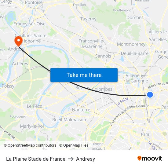 La Plaine Stade de France to Andresy map