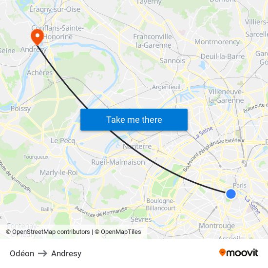 Odéon to Andresy map