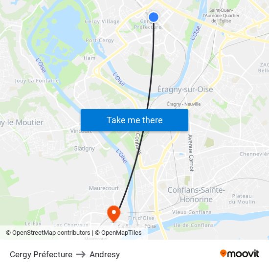 Cergy Préfecture to Andresy map