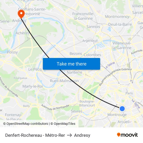 Denfert-Rochereau - Métro-Rer to Andresy map