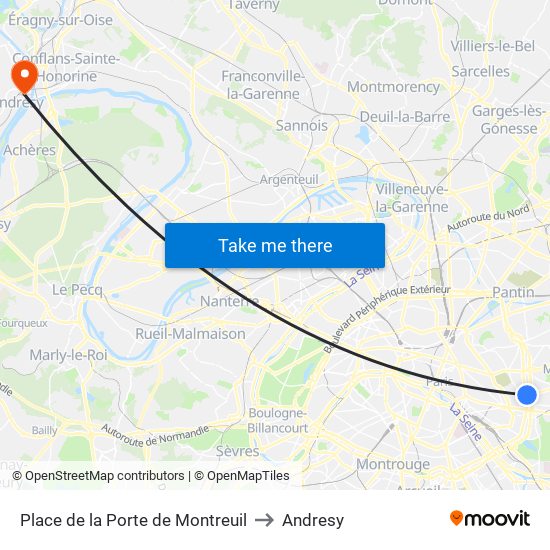 Place de la Porte de Montreuil to Andresy map