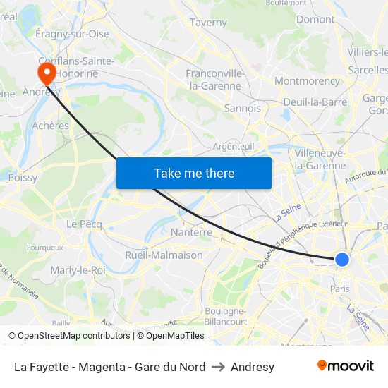 La Fayette - Magenta - Gare du Nord to Andresy map