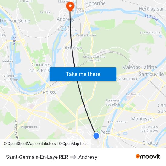 Saint-Germain-En-Laye RER to Andresy map