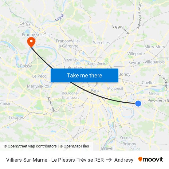 Villiers-Sur-Marne - Le Plessis-Trévise RER to Andresy map