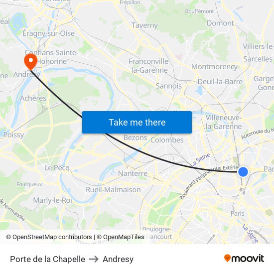 Porte de la Chapelle to Andresy map