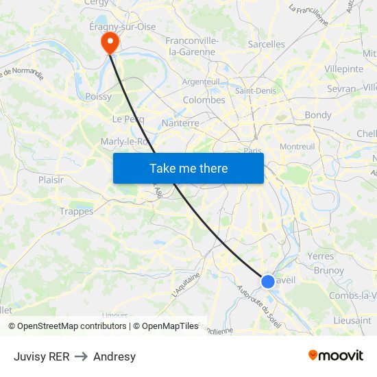 Juvisy RER to Andresy map