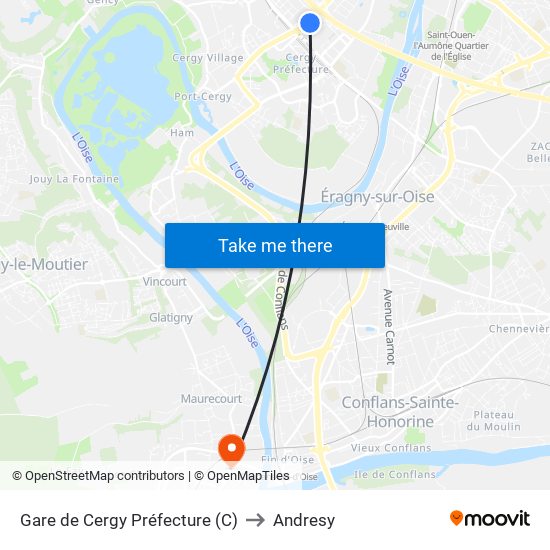Gare de Cergy Préfecture (C) to Andresy map