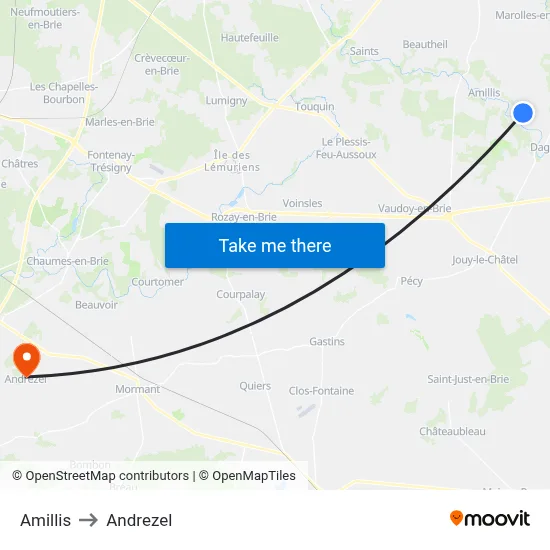 Amillis to Andrezel map