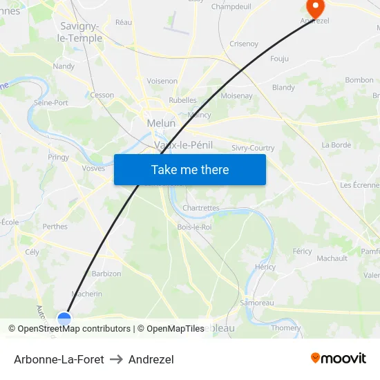 Arbonne-La-Foret to Andrezel map