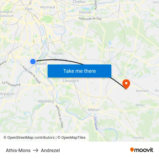 Athis-Mons to Andrezel map