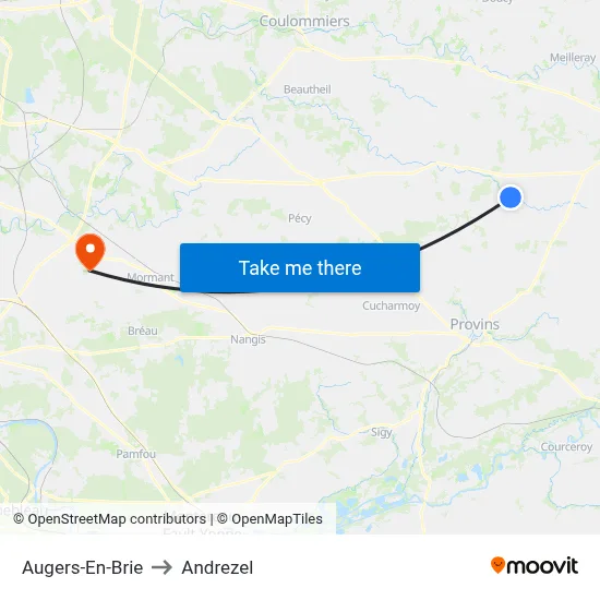 Augers-En-Brie to Andrezel map