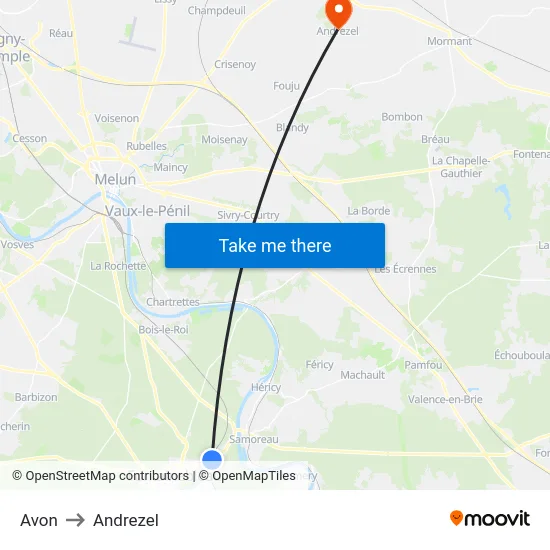 Avon to Andrezel map