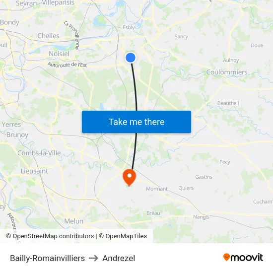 Bailly-Romainvilliers to Andrezel map