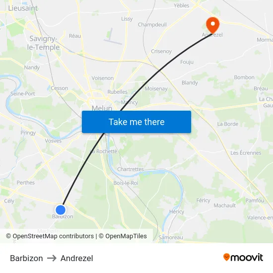 Barbizon to Andrezel map