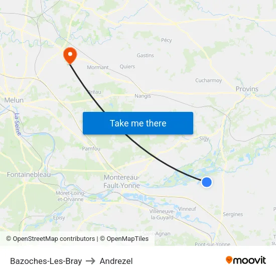 Bazoches-Les-Bray to Andrezel map