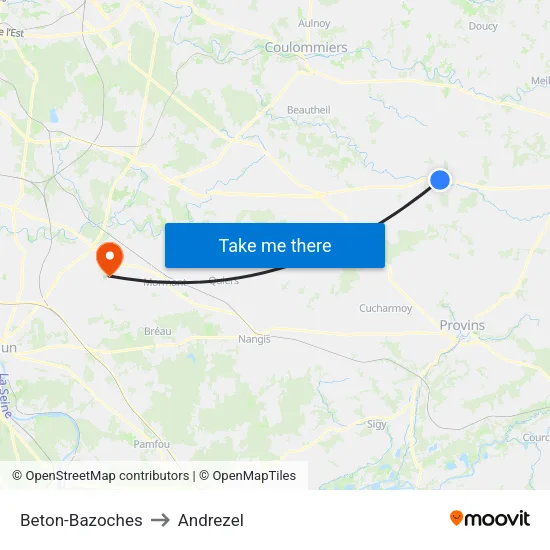 Beton-Bazoches to Andrezel map