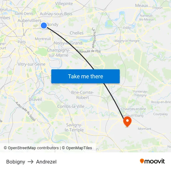 Bobigny to Andrezel map