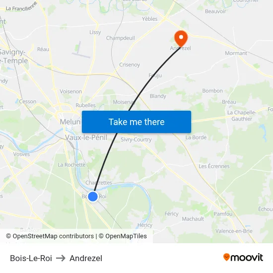 Bois-Le-Roi to Andrezel map