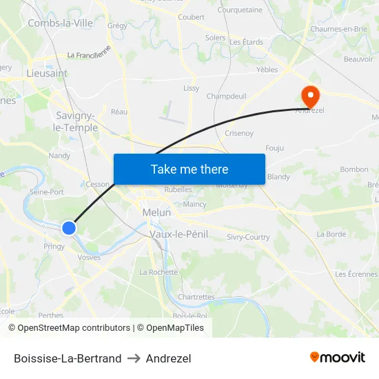 Boissise-La-Bertrand to Andrezel map