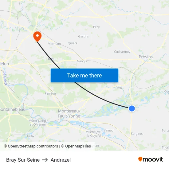 Bray-Sur-Seine to Andrezel map