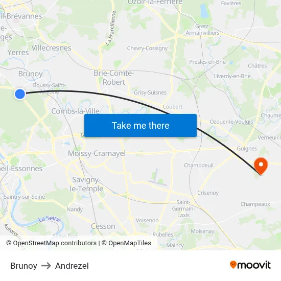Brunoy to Andrezel map