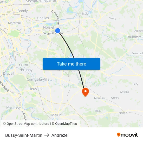 Bussy-Saint-Martin to Andrezel map