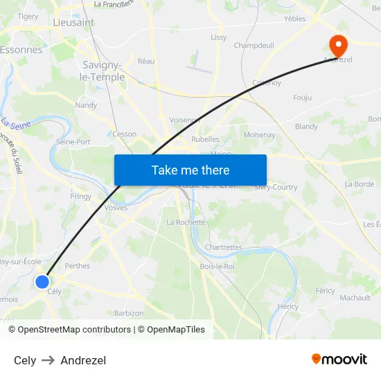 Cely to Andrezel map