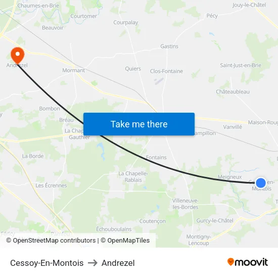 Cessoy-En-Montois to Andrezel map