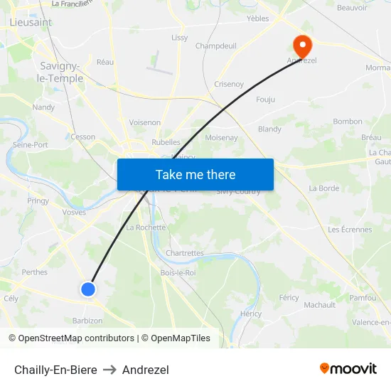 Chailly-En-Biere to Andrezel map