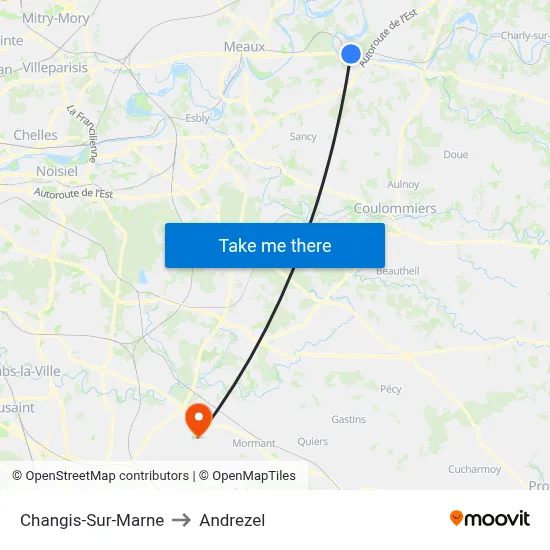 Changis-Sur-Marne to Andrezel map