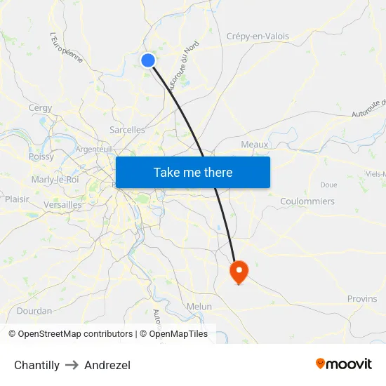 Chantilly to Andrezel map