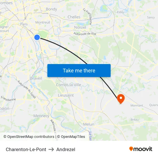 Charenton-Le-Pont to Andrezel map