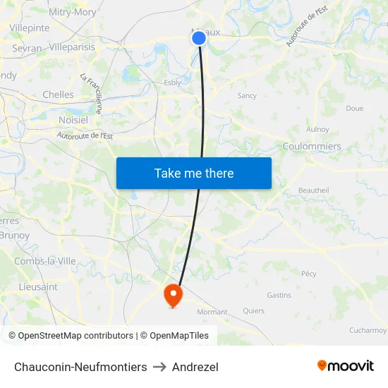 Chauconin-Neufmontiers to Andrezel map