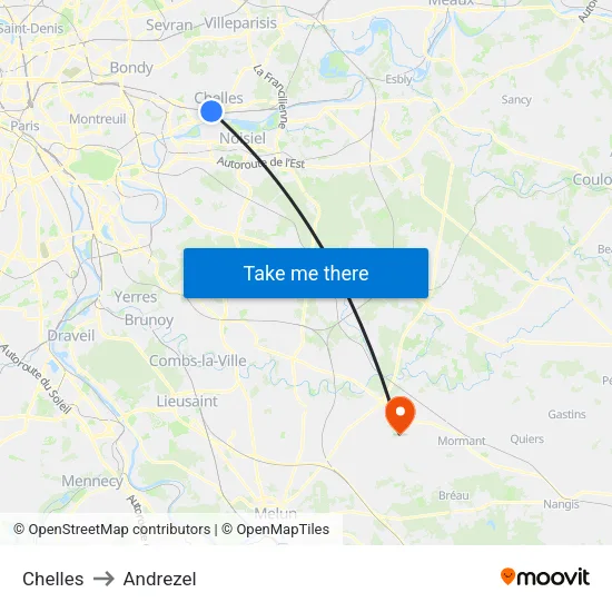 Chelles to Andrezel map