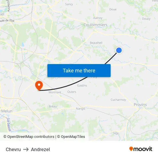 Chevru to Andrezel map