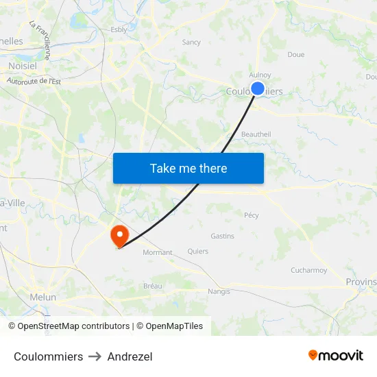 Coulommiers to Andrezel map