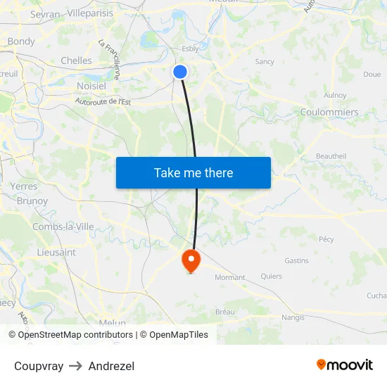 Coupvray to Andrezel map
