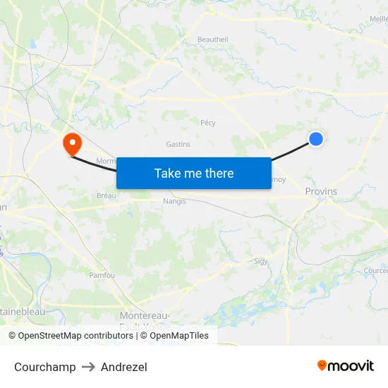 Courchamp to Andrezel map
