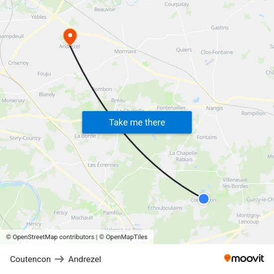 Coutencon to Andrezel map