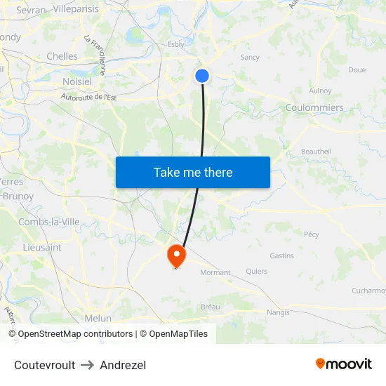 Coutevroult to Andrezel map