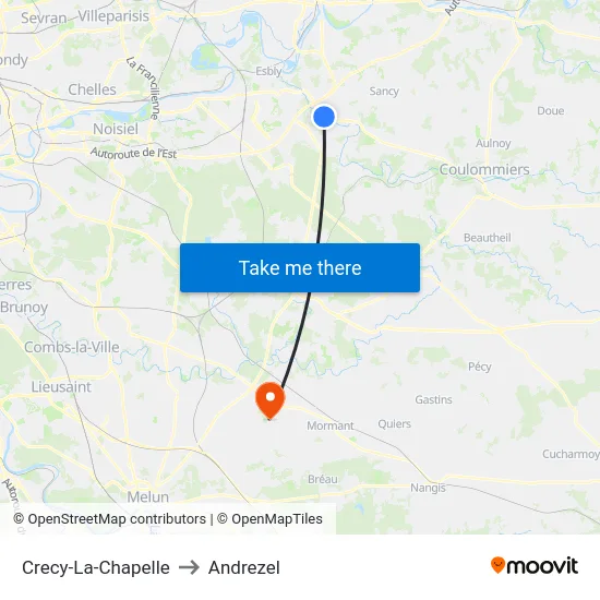 Crecy-La-Chapelle to Andrezel map
