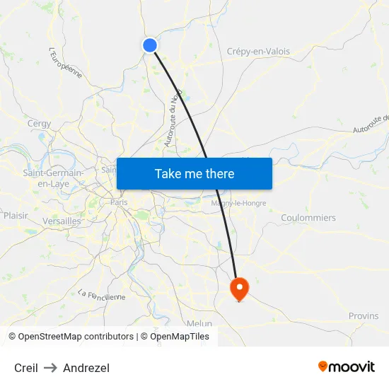 Creil to Andrezel map