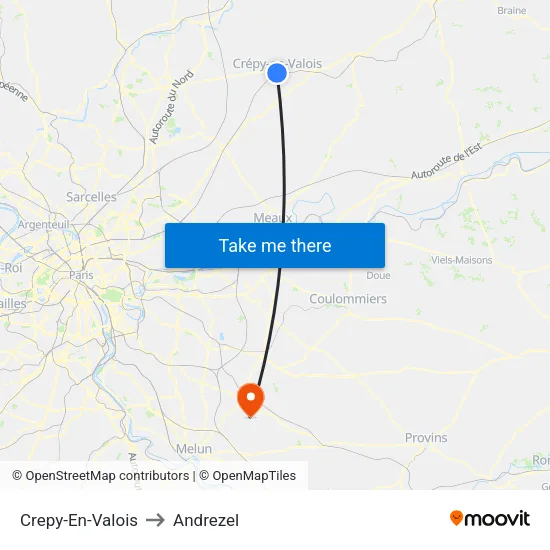 Crepy-En-Valois to Andrezel map