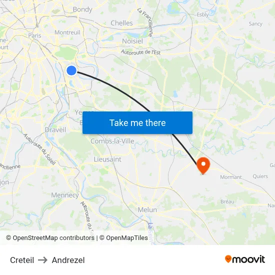 Creteil to Andrezel map