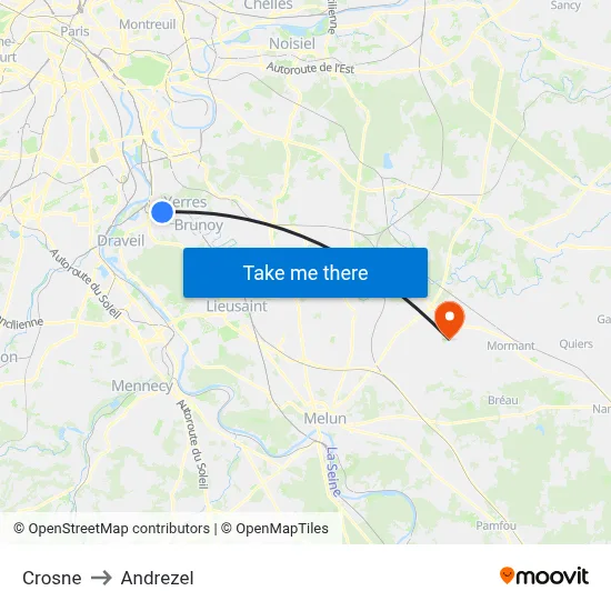 Crosne to Andrezel map