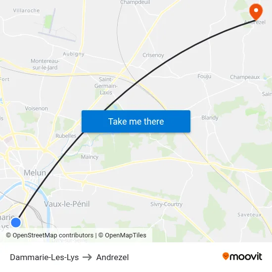 Dammarie-Les-Lys to Andrezel map