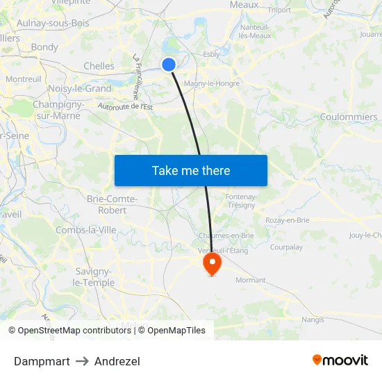 Dampmart to Andrezel map
