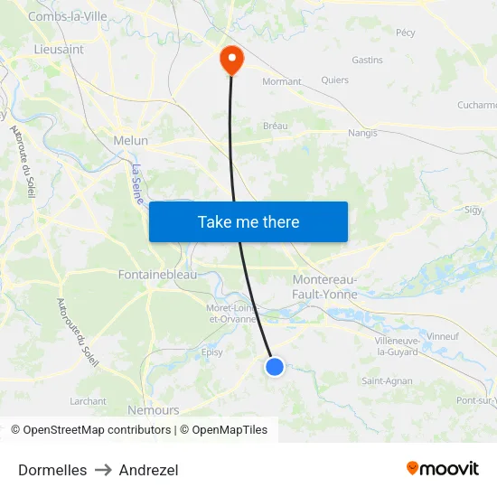 Dormelles to Andrezel map