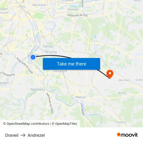 Draveil to Andrezel map