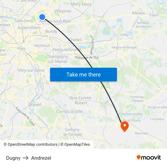 Dugny to Andrezel map